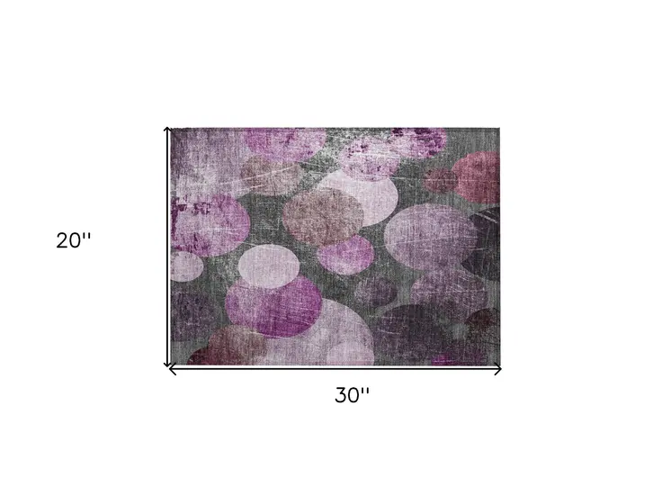 2' X 3' Gray and Purple Abstract Washable Non Skid Indoor Outdoor Area Rug