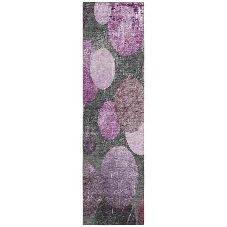 2' X 8' Gray and Purple Abstract Washable Non Skid Indoor Outdoor Runner Rug