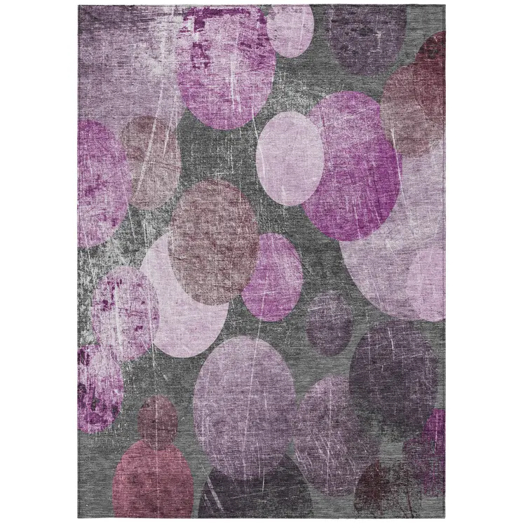 3' X 5' Gray and Purple Abstract Washable Non Skid Indoor Outdoor Area Rug