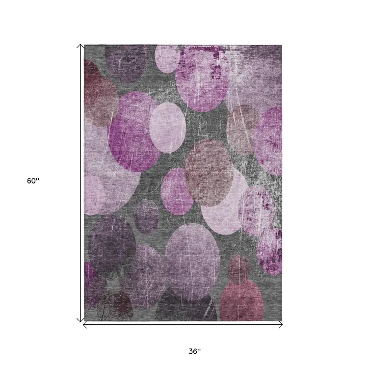 3' X 5' Gray and Purple Abstract Washable Non Skid Indoor Outdoor Area Rug