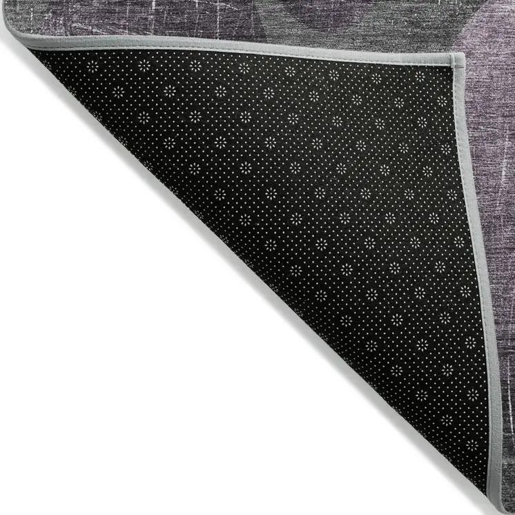 3' X 5' Gray and Purple Abstract Washable Non Skid Indoor Outdoor Area Rug