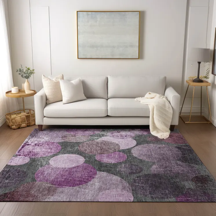 3' X 5' Gray and Purple Abstract Washable Non Skid Indoor Outdoor Area Rug