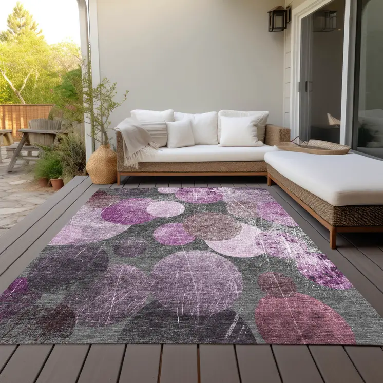 8' X 10' Gray and Purple Abstract Washable Non Skid Indoor Outdoor Area Rug