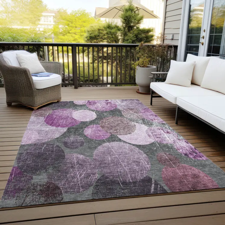 9' X 12' Gray And Purple Abstract Washable Indoor Outdoor Area Rug