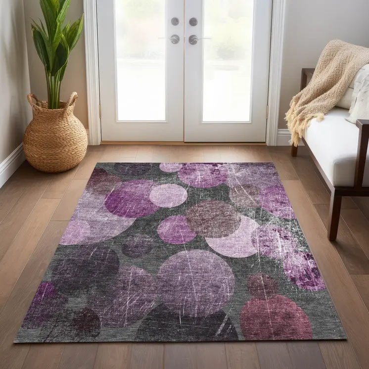 9' X 12' Gray And Purple Abstract Washable Indoor Outdoor Area Rug