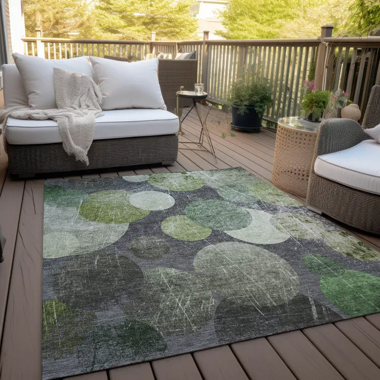3' X 5' Green and Gray Abstract Washable Non Skid Indoor Outdoor Area Rug