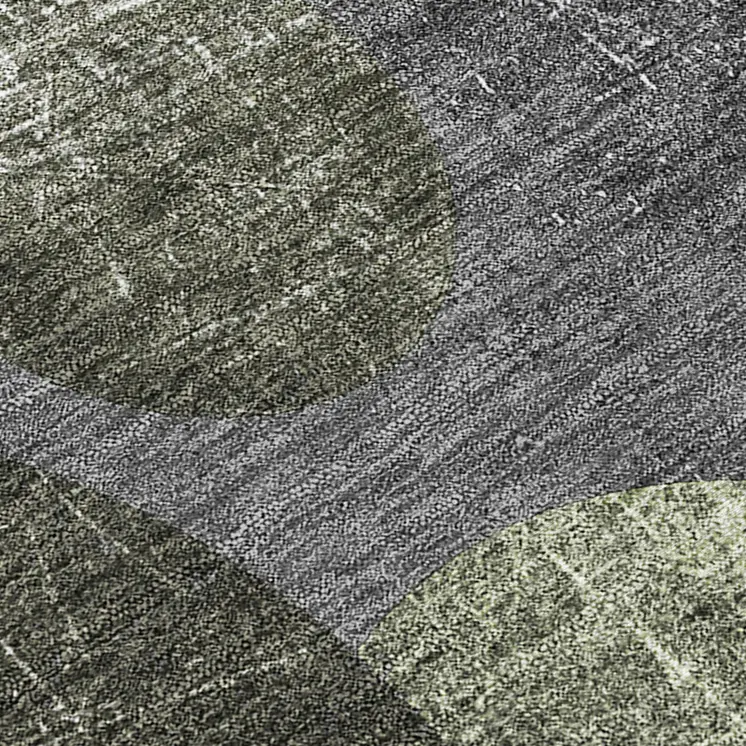8' X 8' Green and Gray Round Abstract Washable Non Skid Indoor Outdoor Area Rug