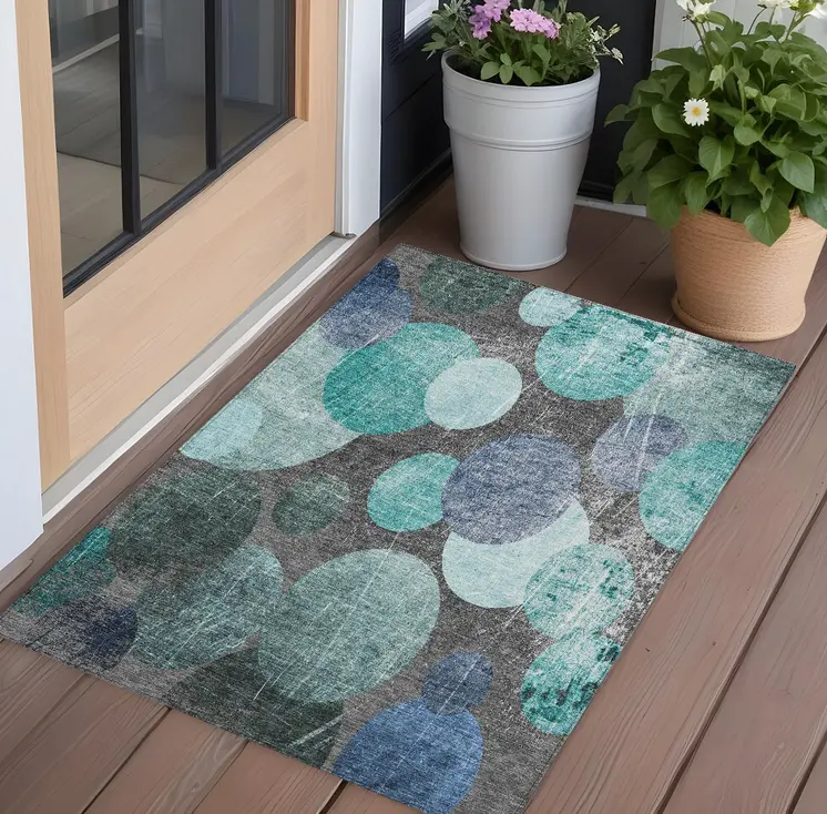 2' X 3' Gray Blue and Purple Abstract Washable Non Skid Indoor Outdoor Area Rug