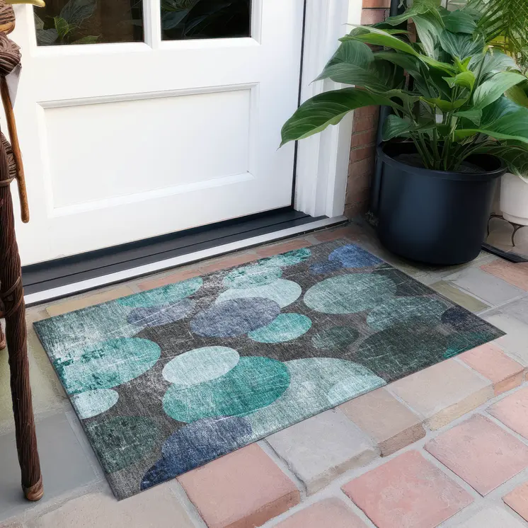 2' X 3' Gray Blue and Purple Abstract Washable Non Skid Indoor Outdoor Area Rug