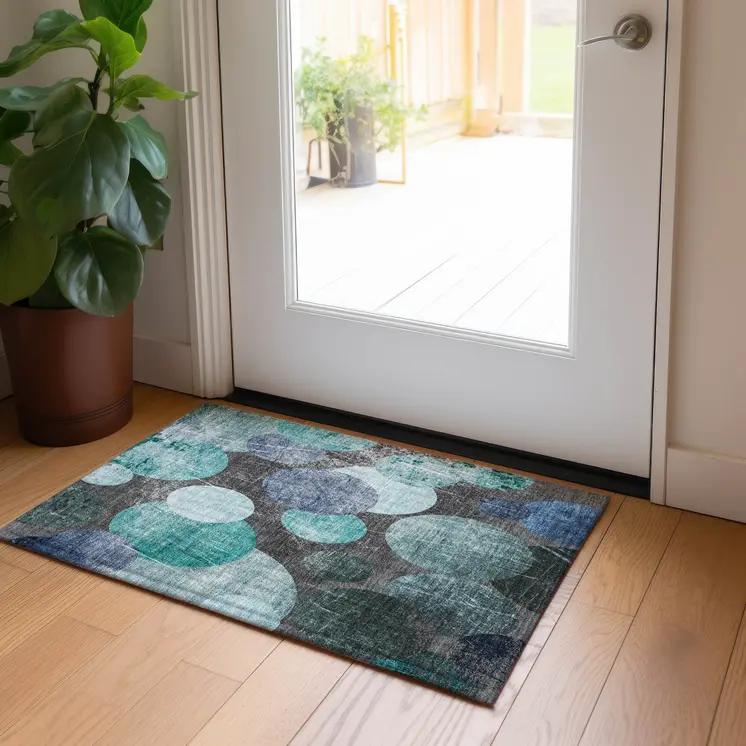 2' X 3' Gray Blue and Purple Abstract Washable Non Skid Indoor Outdoor Area Rug