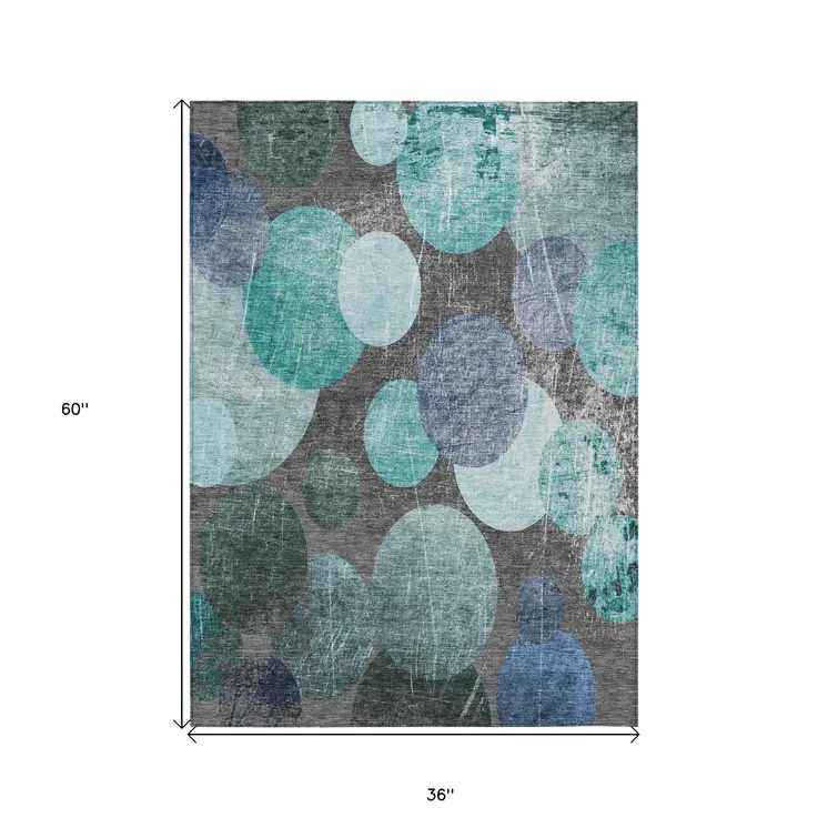 3' X 5' Gray Blue and Purple Abstract Washable Non Skid Indoor Outdoor Area Rug