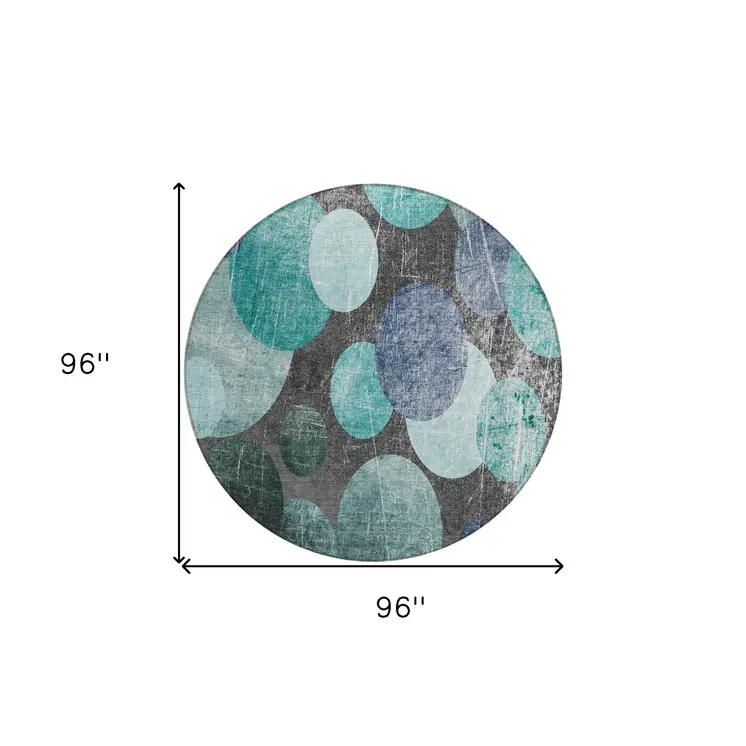 8' Round Gray Blue and Purple Round Abstract Washable Non Skid Indoor Outdoor Area Rug