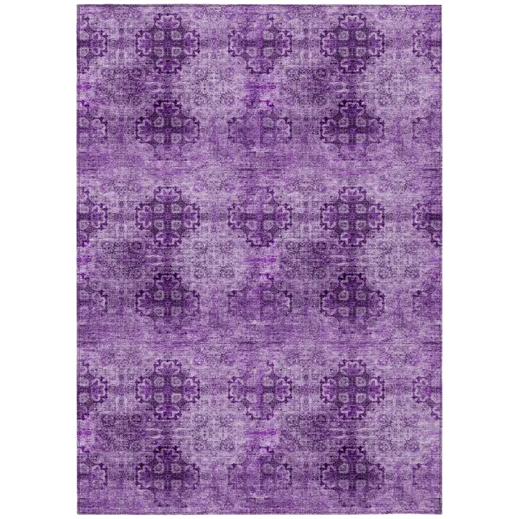 2' X 3' Eggplant Floral Medallion Washable Non Skid Indoor Outdoor Area Rug