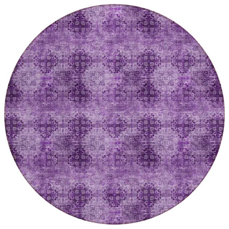 8' Round Eggplant Round Floral Medallion Washable Non Skid Indoor Outdoor Area Rug