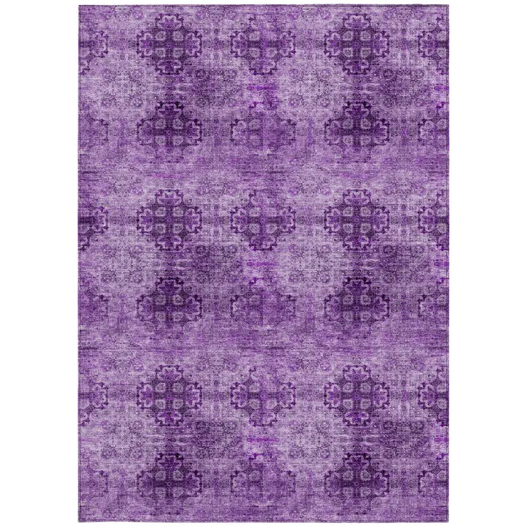 10' X 14' Eggplant Floral Medallion Washable Non Skid Indoor Outdoor Area Rug