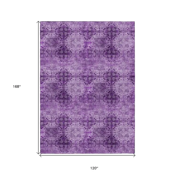 10' X 14' Eggplant Floral Medallion Washable Non Skid Indoor Outdoor Area Rug