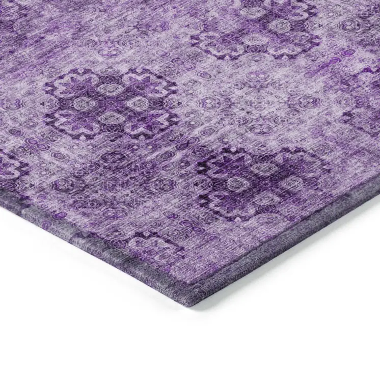 10' X 14' Eggplant Floral Medallion Washable Non Skid Indoor Outdoor Area Rug