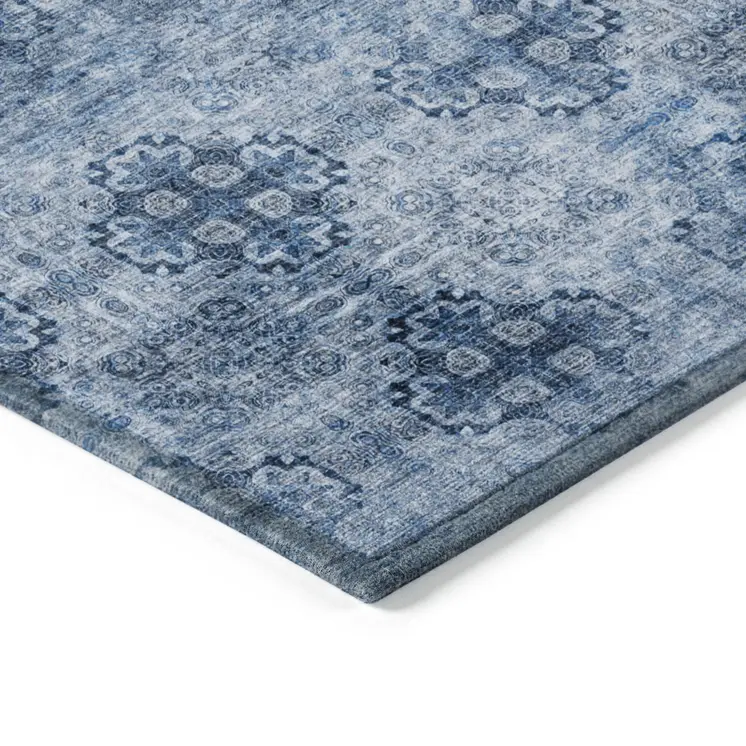 8' X 10' Navy Blue Floral Medallion Washable Non Skid Indoor Outdoor Area Rug