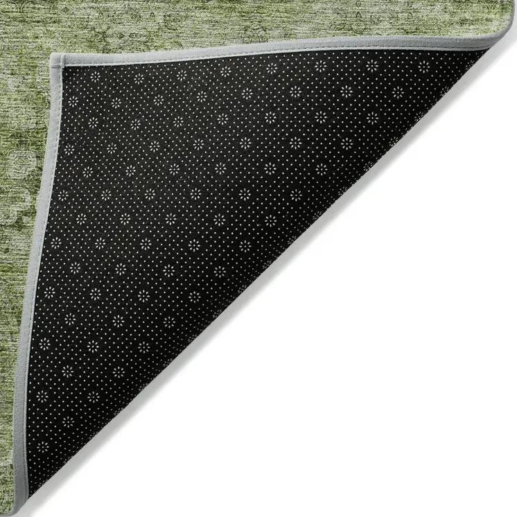 2' X 3' Olive Green Floral Medallion Washable Non Skid Indoor Outdoor Area Rug