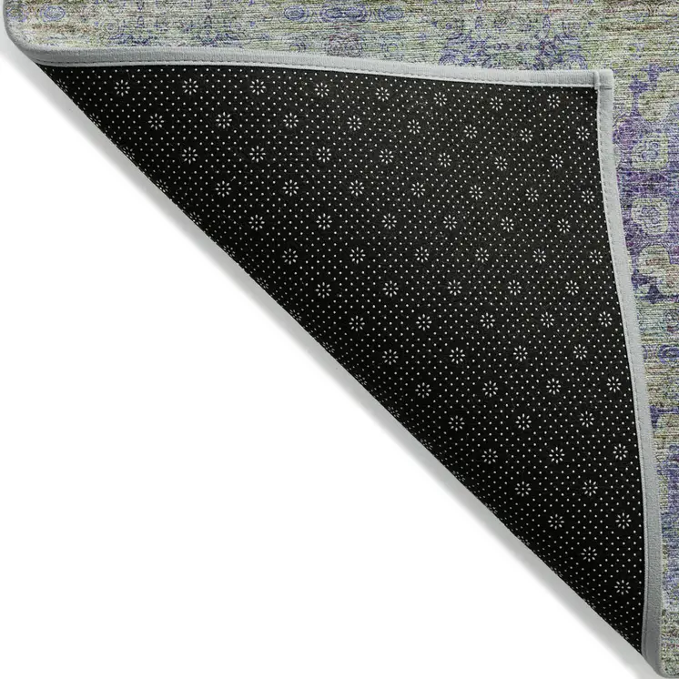 5' X 8' Purple and Green Floral Medallion Washable Non Skid Indoor Outdoor Area Rug
