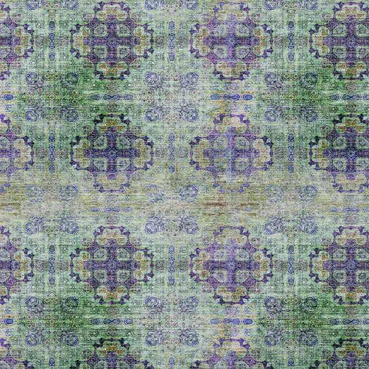 8' X 10' Purple and Green Floral Medallion Washable Non Skid Indoor Outdoor Area Rug