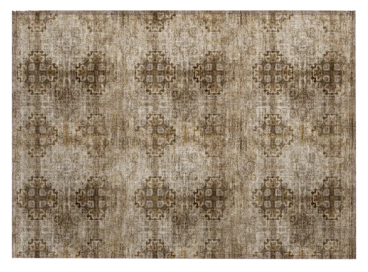 2' X 3' Taupe Floral Medallion Washable Non Skid Indoor Outdoor Area Rug