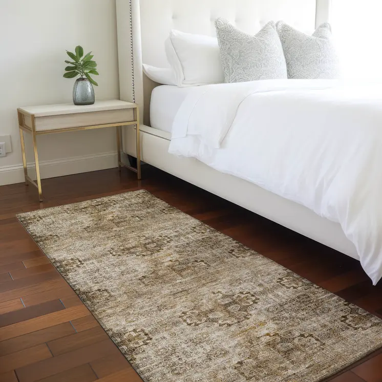 2' X 8' Taupe Floral Medallion Washable Non Skid Indoor Outdoor Runner Rug