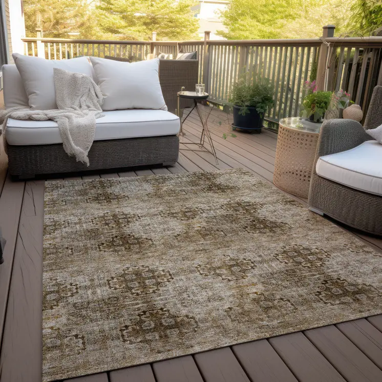 3' X 5' Taupe Floral Medallion Washable Non Skid Indoor Outdoor Area Rug