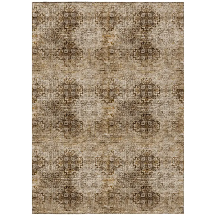 3' X 5' Taupe Floral Medallion Washable Non Skid Indoor Outdoor Area Rug