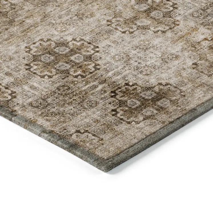 3' X 5' Taupe Floral Medallion Washable Non Skid Indoor Outdoor Area Rug