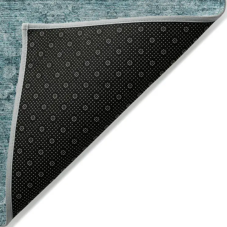 2' X 3' Teal Floral Medallion Washable Non Skid Indoor Outdoor Area Rug