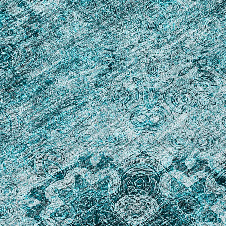 2' X 8' Teal Floral Medallion Washable Non Skid Indoor Outdoor Runner Rug