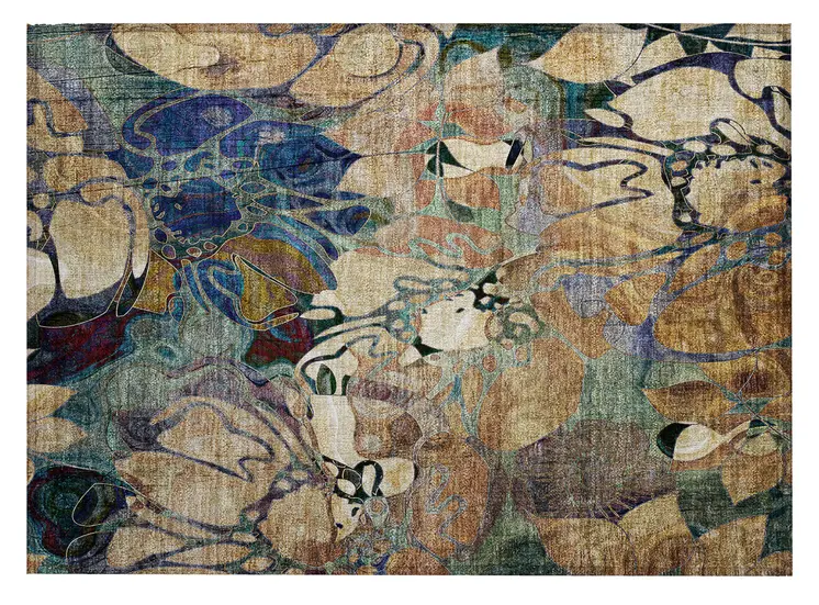 2' X 3' Beige and Blue Abstract Washable Indoor Outdoor Area Rug