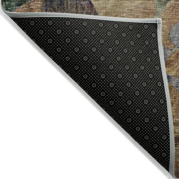2' X 3' Beige and Blue Abstract Washable Indoor Outdoor Area Rug