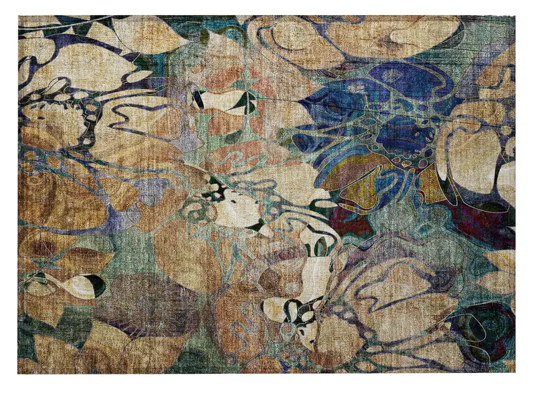 2' X 3' Beige and Blue Abstract Washable Indoor Outdoor Area Rug