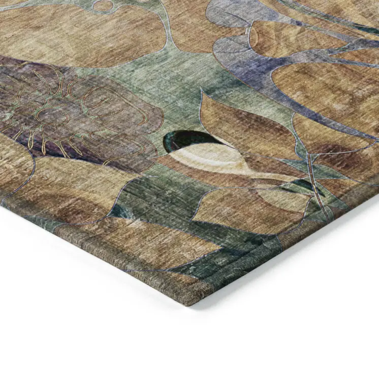 5' X 8' Beige and Blue Abstract Washable Indoor Outdoor Area Rug