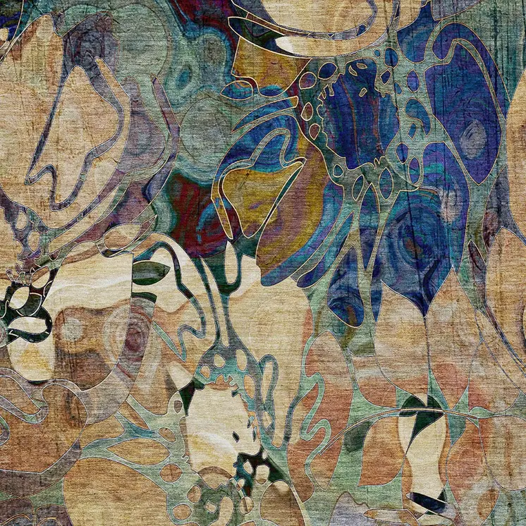 5' X 8' Beige and Blue Abstract Washable Indoor Outdoor Area Rug