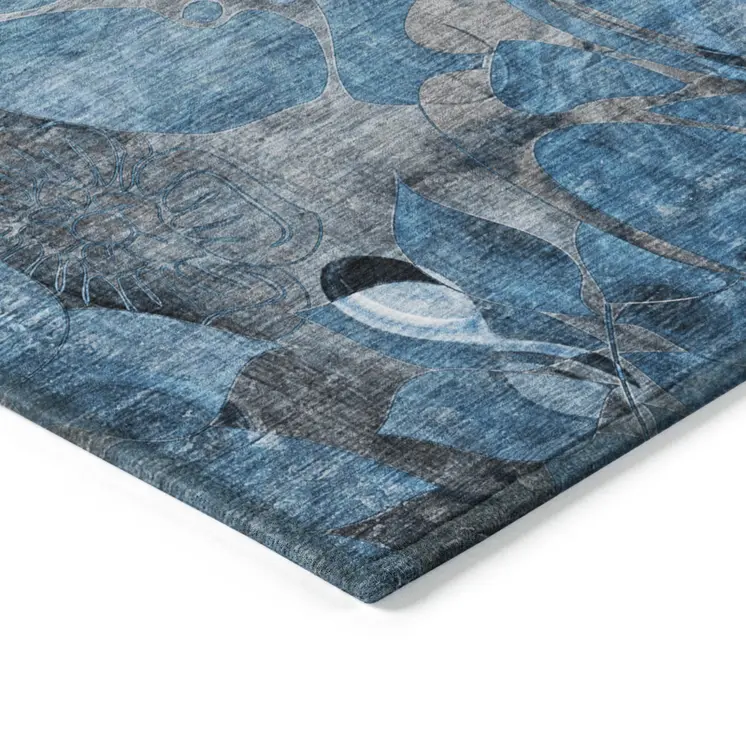 2' X 3' Blue and Gray Abstract Washable Indoor Outdoor Area Rug