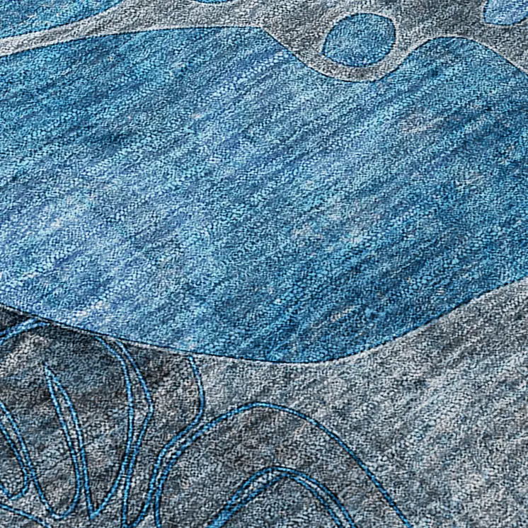 2' X 8' Blue and Gray Abstract Washable Indoor Outdoor Runner Rug