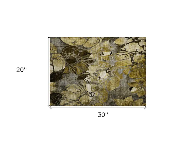 2' X 3' Green and Brown Abstract Washable Indoor Outdoor Area Rug