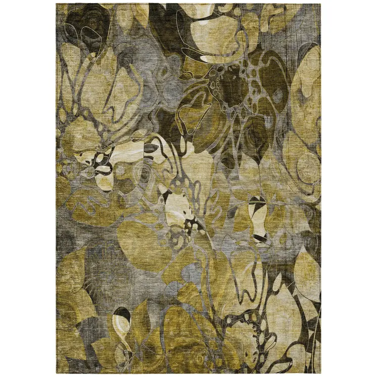 5' X 8' Green and Brown Abstract Washable Indoor Outdoor Area Rug