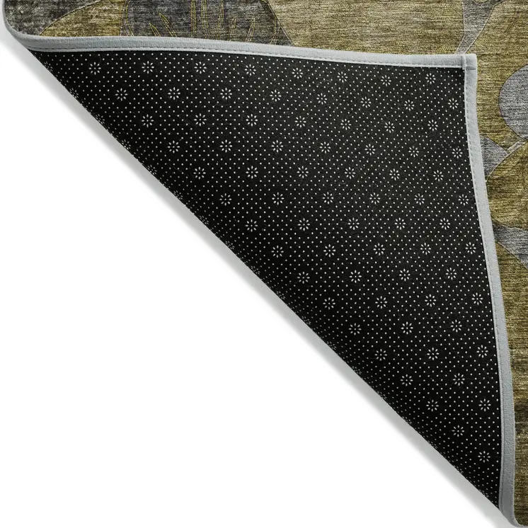 5' X 8' Green and Brown Abstract Washable Indoor Outdoor Area Rug