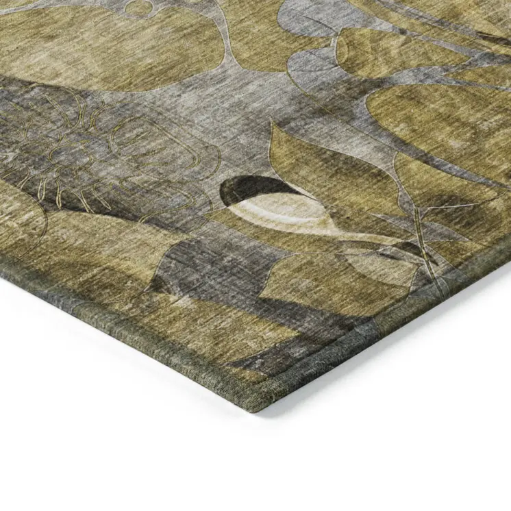 5' X 8' Green and Brown Abstract Washable Indoor Outdoor Area Rug