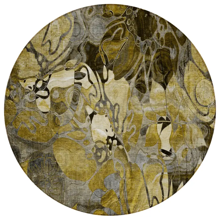 8' X 8' Green and Brown Round Abstract Washable Indoor Outdoor Area Rug