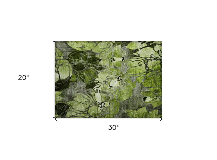 2' X 3' Fern Green and Gray Floral Washable Non Skid Indoor Outdoor Area Rug