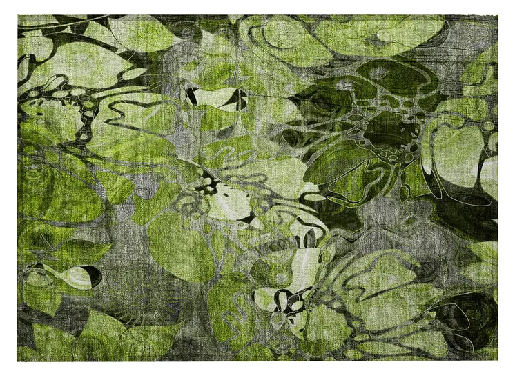 2' X 3' Fern Green and Gray Floral Washable Non Skid Indoor Outdoor Area Rug