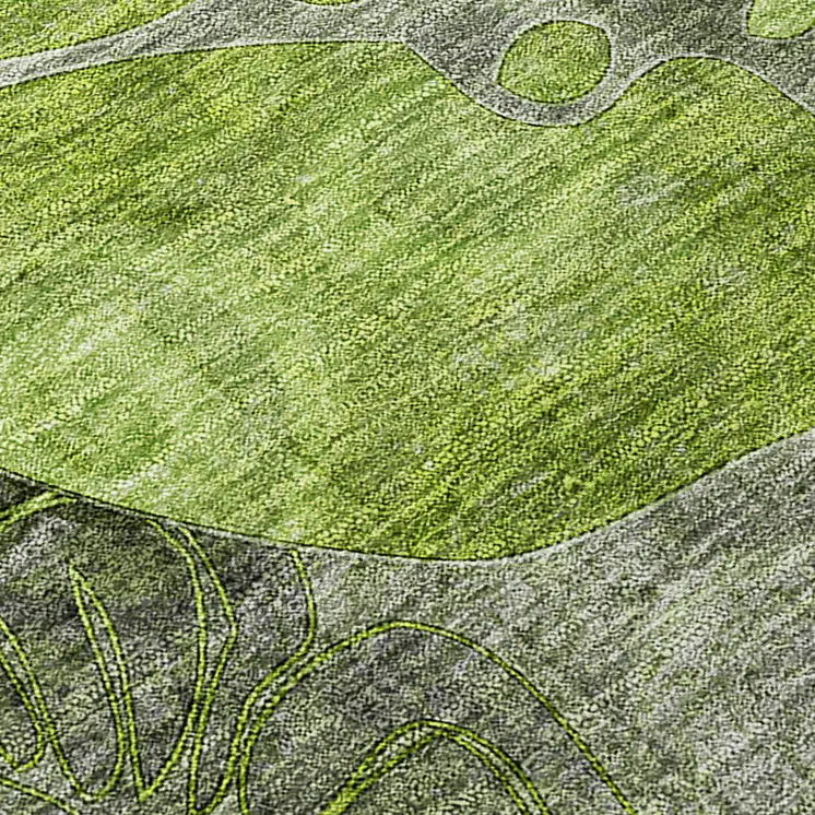 8' X 8' Fern Green and Gray Round Abstract Washable Indoor Outdoor Area Rug