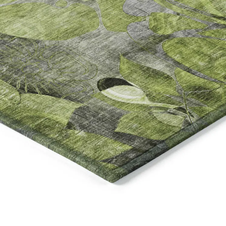 8' X 10' Fern Green and Gray Abstract Washable Indoor Outdoor Area Rug