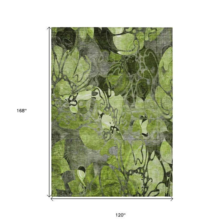 10' X 14' Fern Green and Gray Abstract Washable Indoor Outdoor Area Rug
