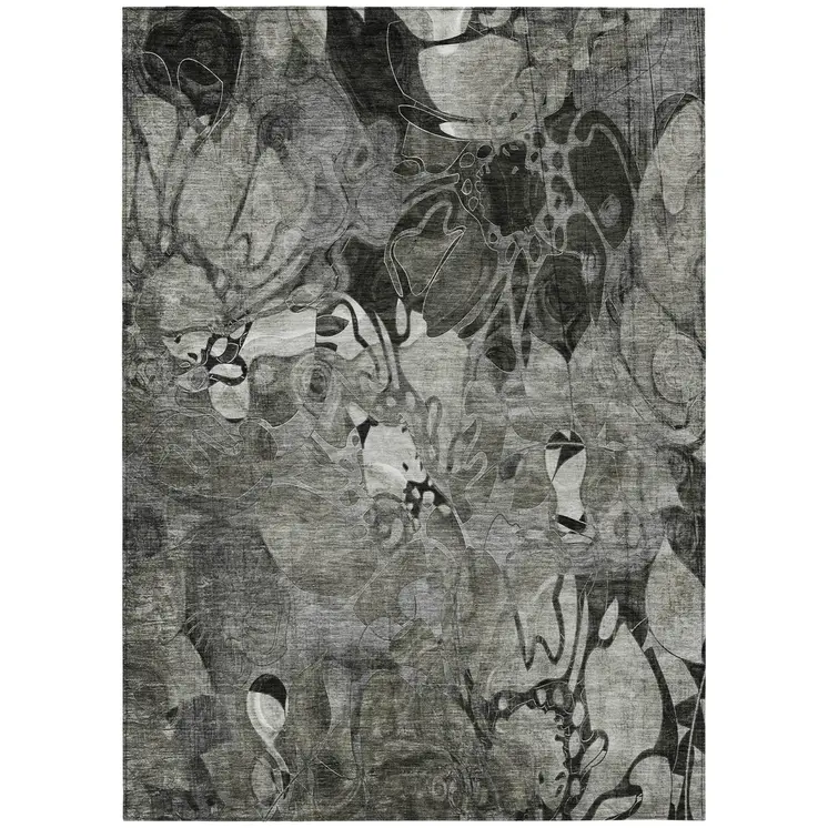 3' X 5' Gray Abstract Washable Indoor Outdoor Area Rug